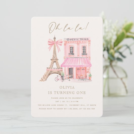 Parisian Café first Birthday Invitation 招待状 (スタンド正面)