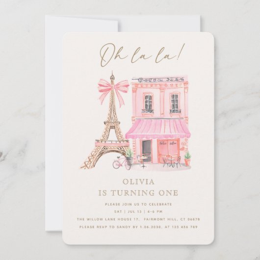 Parisian Café first Birthday Invitation 招待状 (正面)