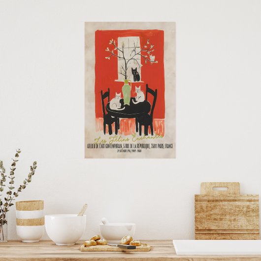 Parisian Cat Art Print Les Chats Enchantés ポスター (キッチン)