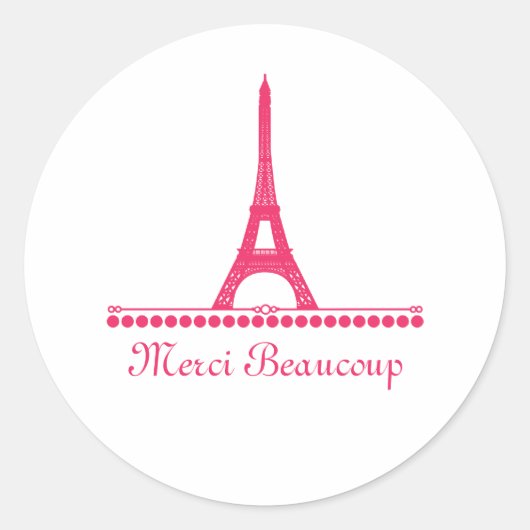 Parisian Chic Thank You Stickers, Pink ラウンドシール (正面)