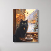 Parisian Christmas Cat – Whimsical Black Cat Café  キャンバスプリント (正面)