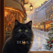Parisian Christmas Cat – Whimsical Black Cat Café  キャンバスプリント