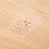 Parisian Croissant Pink Bow Champagne Sweet 16 アクリル招待状 (レイダウン)
