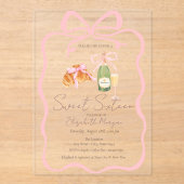 Parisian Croissant Pink Bow Champagne Sweet 16 アクリル招待状 (正面)