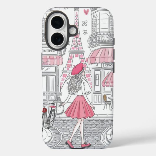 Parisian Girl  – Cute Eiffel Tower & Café Street  Case-Mate iPhoneケース (裏面)