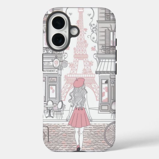 Parisian Girl – Cute Eiffel Tower & Café Street Case-Mate iPhoneケース (裏面)