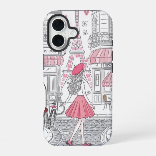 Parisian Girl  – Cute Eiffel Tower & Café Street  iPhone 16ケース (裏面)
