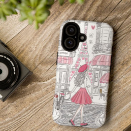 Parisian Girl  – Cute Eiffel Tower & Café Street  iPhone 16ケース