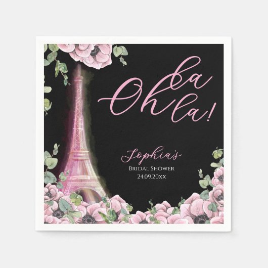 Parisian Oh La La Bridal Shower スタンダードカクテルナプキン (正面)