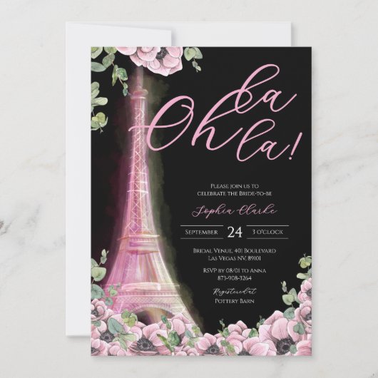 Parisian Oh La La Bridal Shower 招待状 (正面)