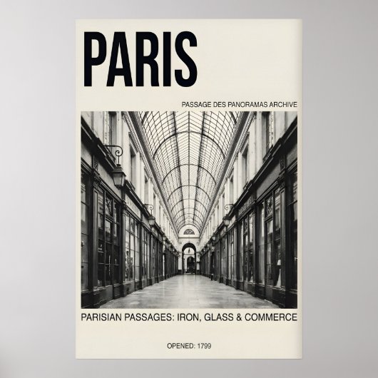 Parisian Passage Art Print Black & White, Muted ポスター (正面)