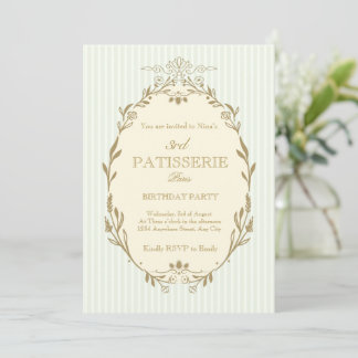 Parisian Patisserie French Vintage Style Birthday 招待状