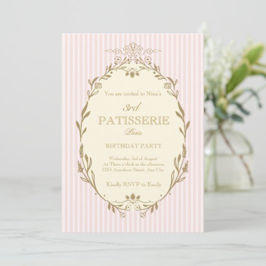 Parisian Patisserie French Vintage Style Pink 招待状 (スタンド正面)