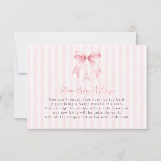 Parisian Pink Bow Bring a Recipe Enclosure Card 招待状 (正面)