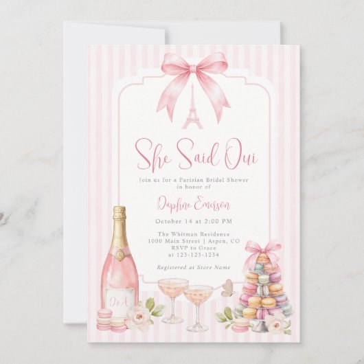 Parisian Pink Bridal Shower 招待状 (正面)