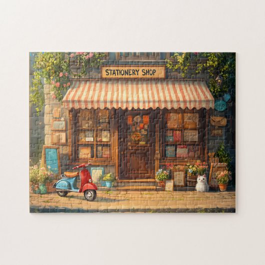 Parisian Stationery Shop Cozy Street Scene w/ Cat ジグソーパズル (横)