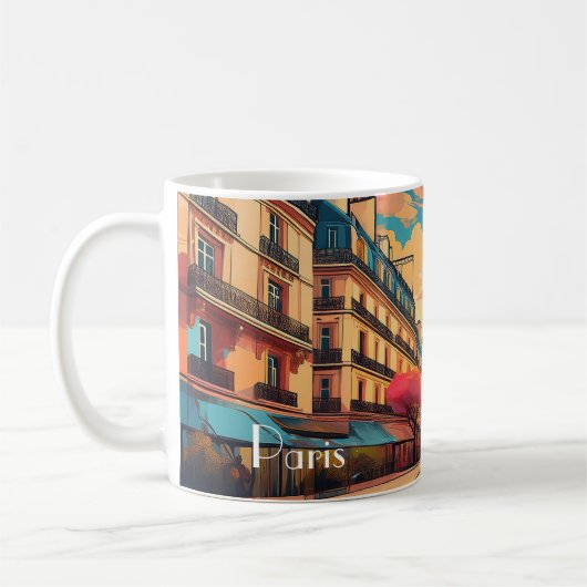 Parisian Sunrise Mug – Eiffel Tower Street Scene コーヒーマグカップ (左)