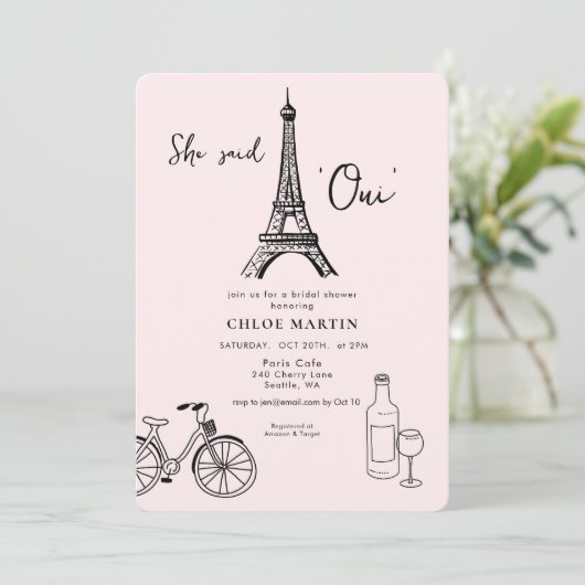 Parisian theme 'She sai Oui' Bridal shower 招待状 (スタンド正面)