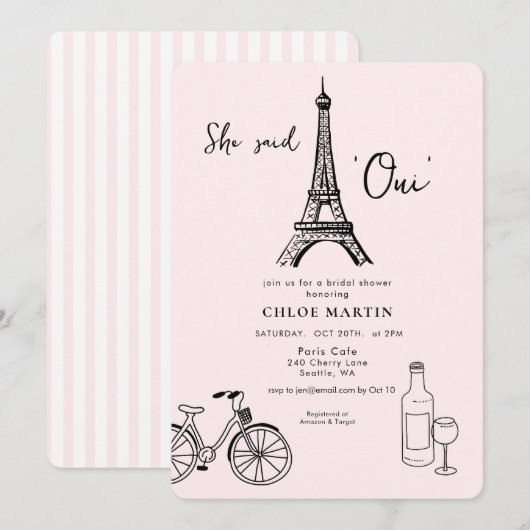 Parisian theme 'She sai Oui' Bridal shower 招待状 (正面/裏面)