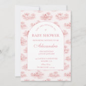 Parisian Toile Baby Shower Pink 招待状 (正面)