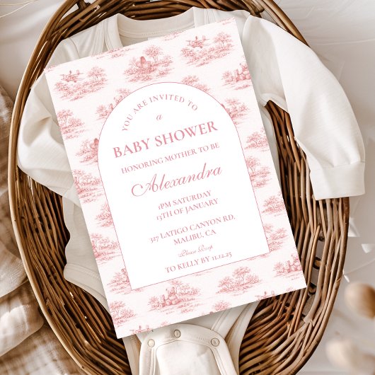 Parisian Toile Baby Shower Pink 招待状