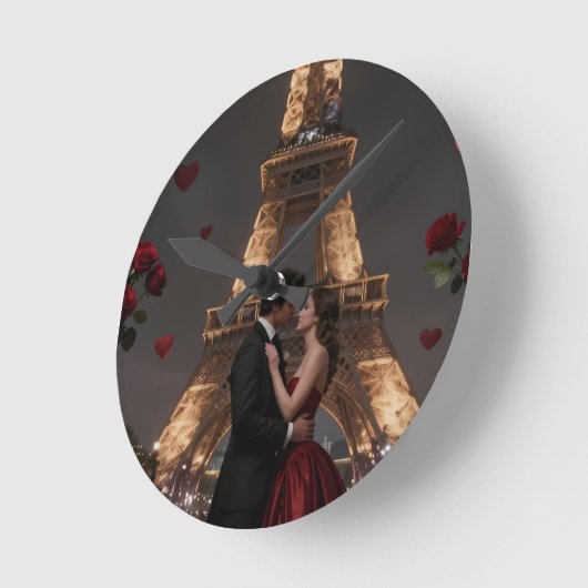 Parisian Valentines Day ラウンド壁時計 (傾斜)