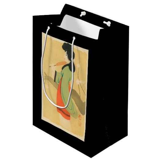 ParisParis、フランスの日本のな女性の眺め ミディアムペーパーバッグ (正面アングル)