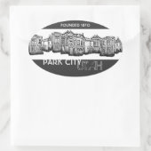 Park City Utah旧市街建物 楕円形シール (バッグ)