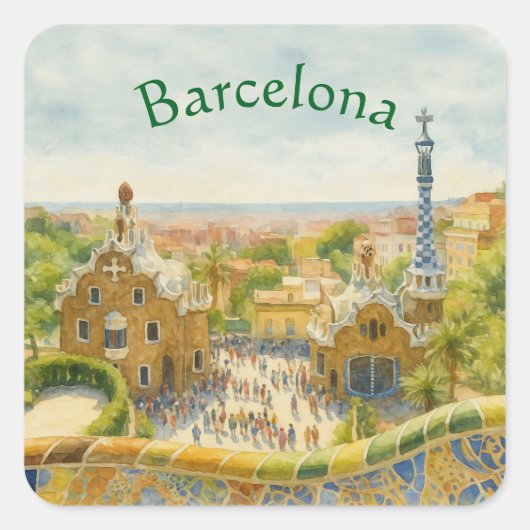 Park Güell in Barcelona, Spain スクエアシール (正面)