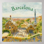 Park Güell in Barcelona, Spain ポスター (正面)