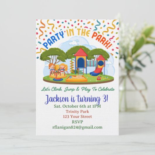 Park Playground Outdoor Picnic Birthday Invitation 招待状 (スタンド正面)