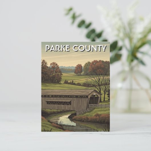 Parked County Indiana Covered Bridge ポストカード (スタンド正面)