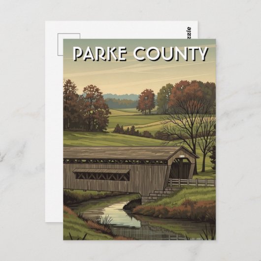 Parked County Indiana Covered Bridge ポストカード (正面/裏面)