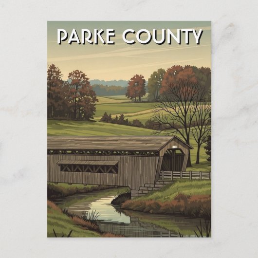 Parked County Indiana Covered Bridge ポストカード (正面)