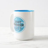 Parkerの東の円形のロゴ15のoz。 コーヒー・マグのコップ ツートーンマグカップ (正面左)