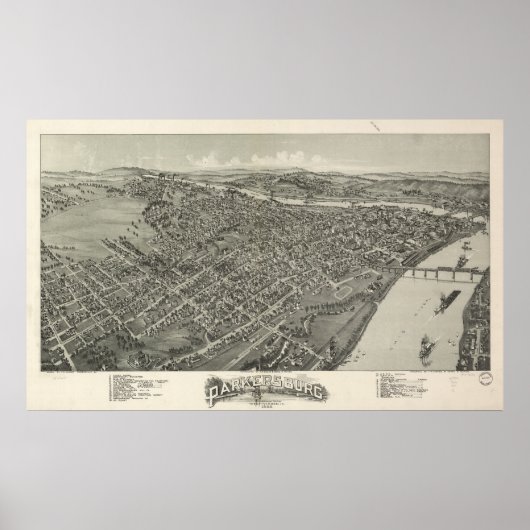 Parkersburg W. Virginia 1899 Antique Panoramic Map ポスター (正面)