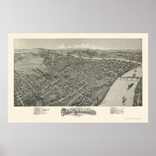 Parkersburg, WV Panoramic Map - 1899 ポスター (正面)