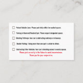 Parking Incorrectly complaint card 名刺 (裏面)