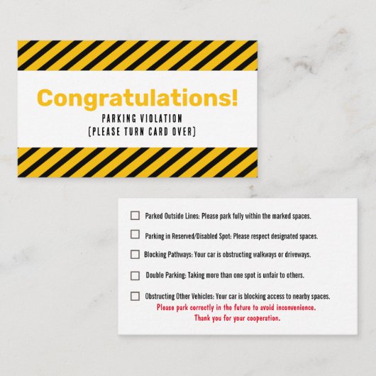 Parking Incorrectly complaint card 名刺 (正面/裏面)