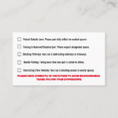 Parking Incorrectly complaint card 名刺 (裏面)