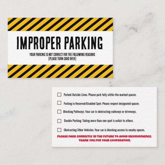 Parking Incorrectly complaint card 名刺 (正面/裏面)