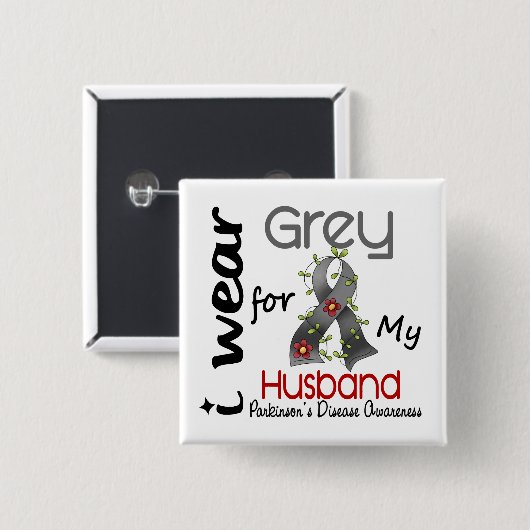 Parkinsonsの病気私は私の夫43のための灰色を身に着けています 缶バッジ (正面&裏面)