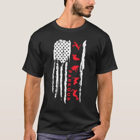 Parkour silhouette US flag graphic Parkour Tシャツ (正面)