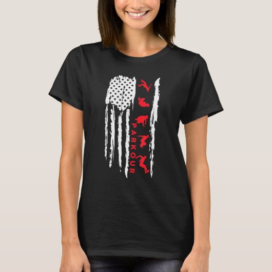 Parkour silhouette US flag graphic Parkour Tシャツ (正面)
