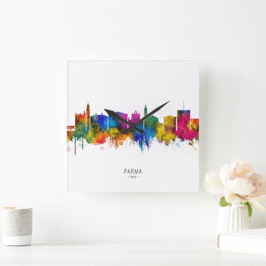       Parma Italy Skyline スクエア壁時計 (ホーム)