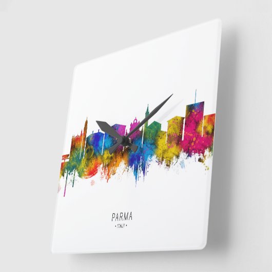 Parma Italy Skyline スクエア壁時計 (傾斜)