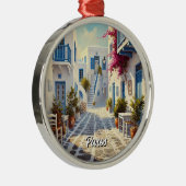 Paros Greece Islands Travel Watercolor  メタルオーナメント (右)