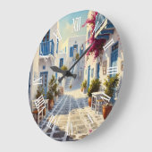 Paros Greece Islands Travel Watercolor  ラージ壁時計 (傾斜)