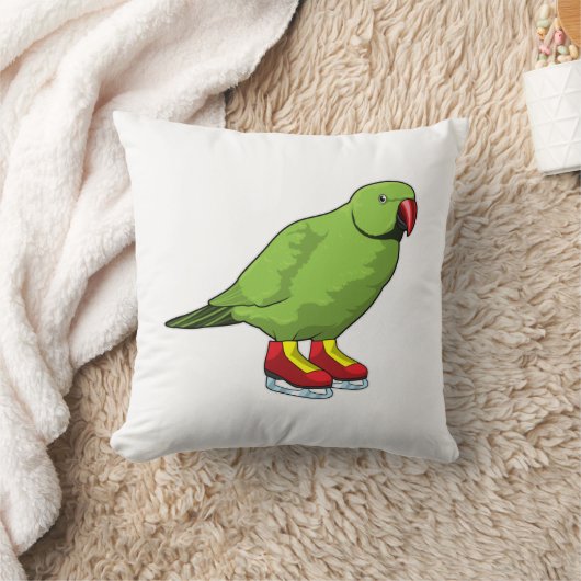 Parrot at Ice skating with Ice skates クッション (ブランケット)