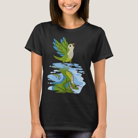 Parrot & Dragon Reflection IグリーンモンクパラケートQ Tシャツ (正面)